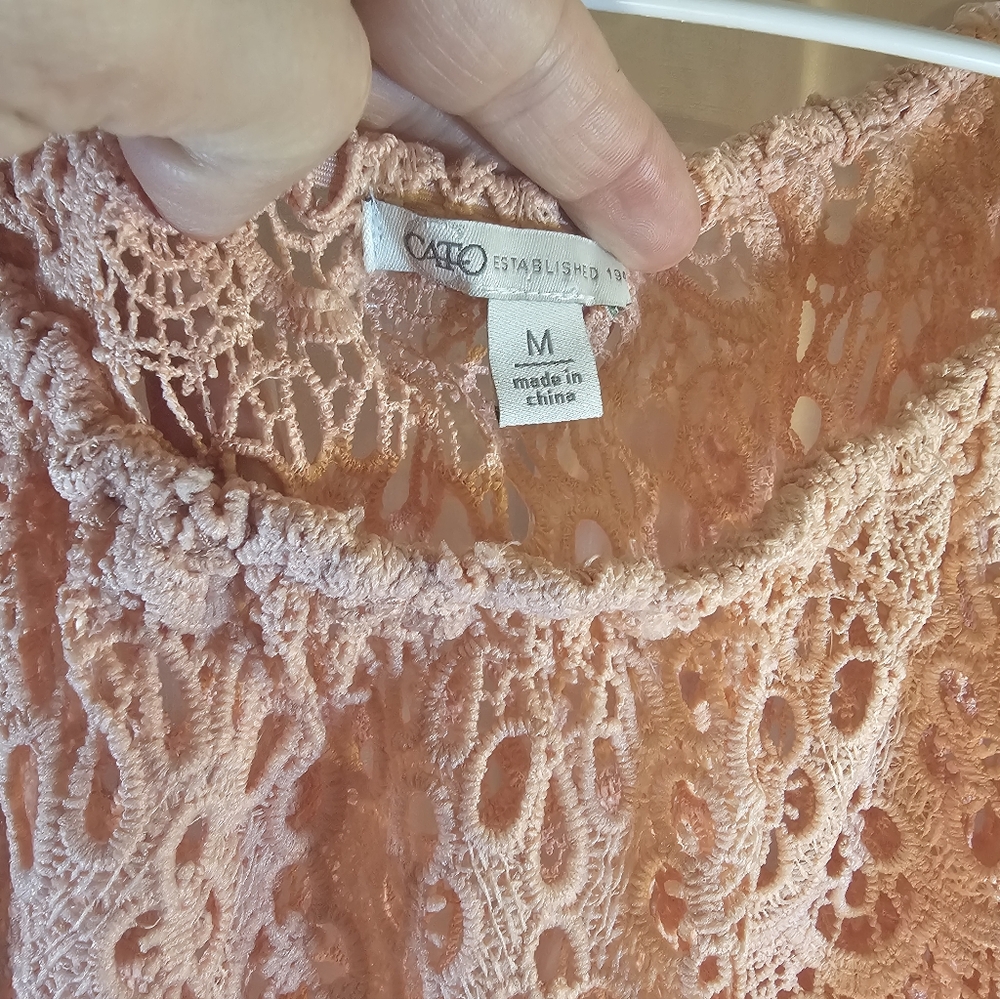2/$20 Cato M Peach Lace Top - Picture 2 of 6